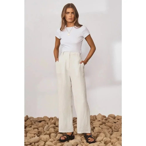 NEW Sancia High-Waisted, Wide-Leg Sorella Pants Cream Size Small‎ NWT - Picture 1 of 8